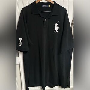 Polo Ralph Lauren Shirt Men’s Sz 3XLT Black W/ White Big Pony 3 Golf Rugby Top